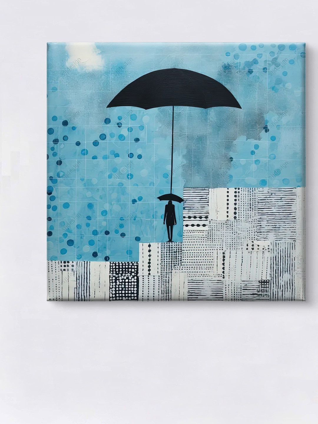 Myntra Elegant Homes Blue & Black Man with Umbrella Canvas Wall Art
