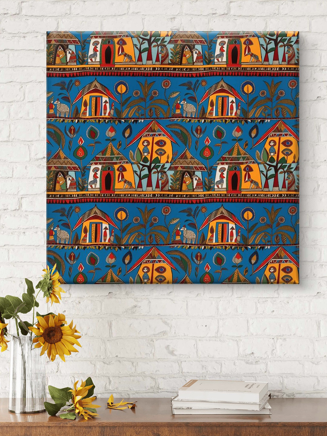 Myntra Elegant Homes Blue & Green Traditional Art Printed Canvas Wall Art