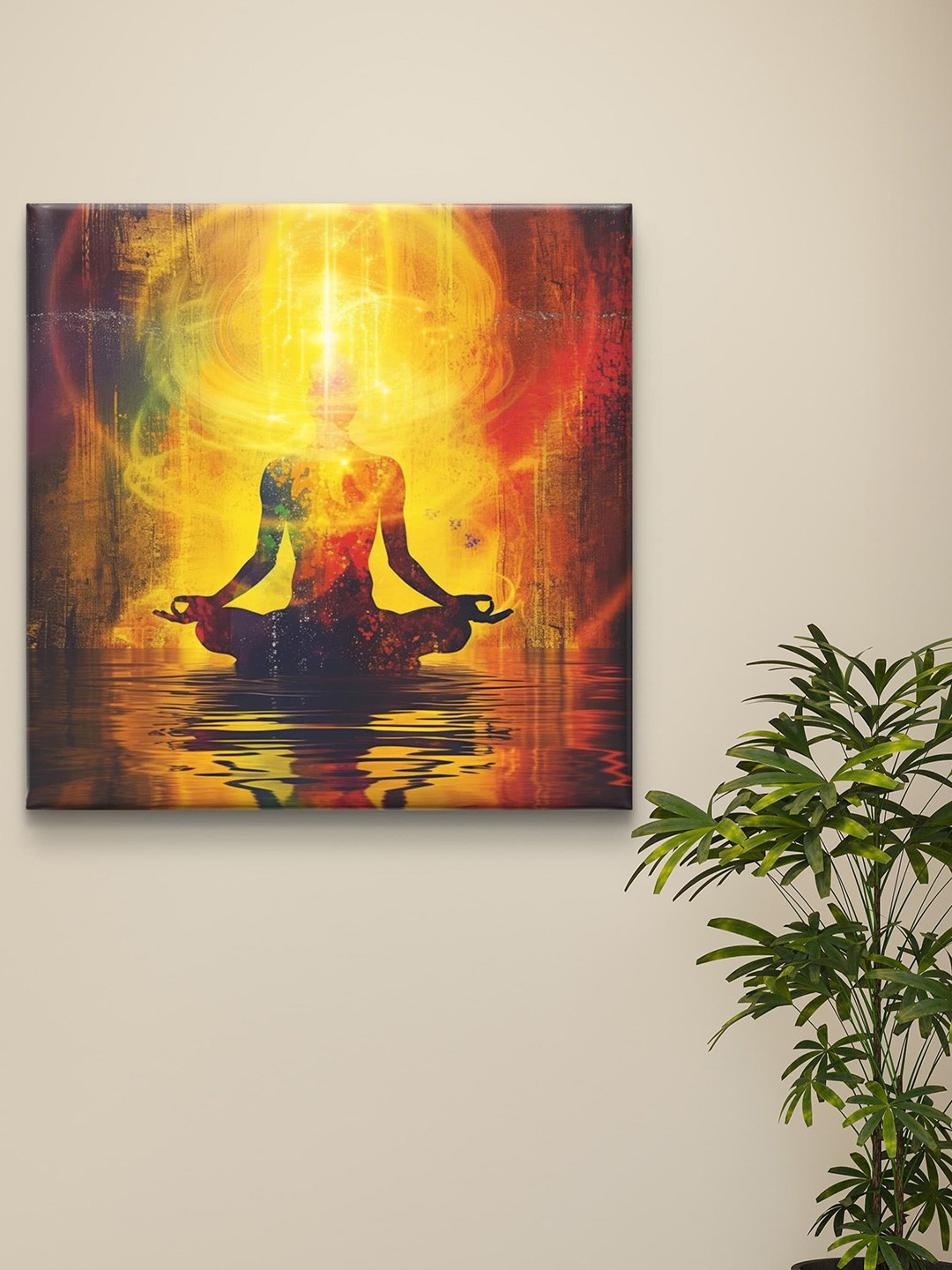 Myntra Elegant Homes Yellow & Black Meditation Printed Canvas Wall Art