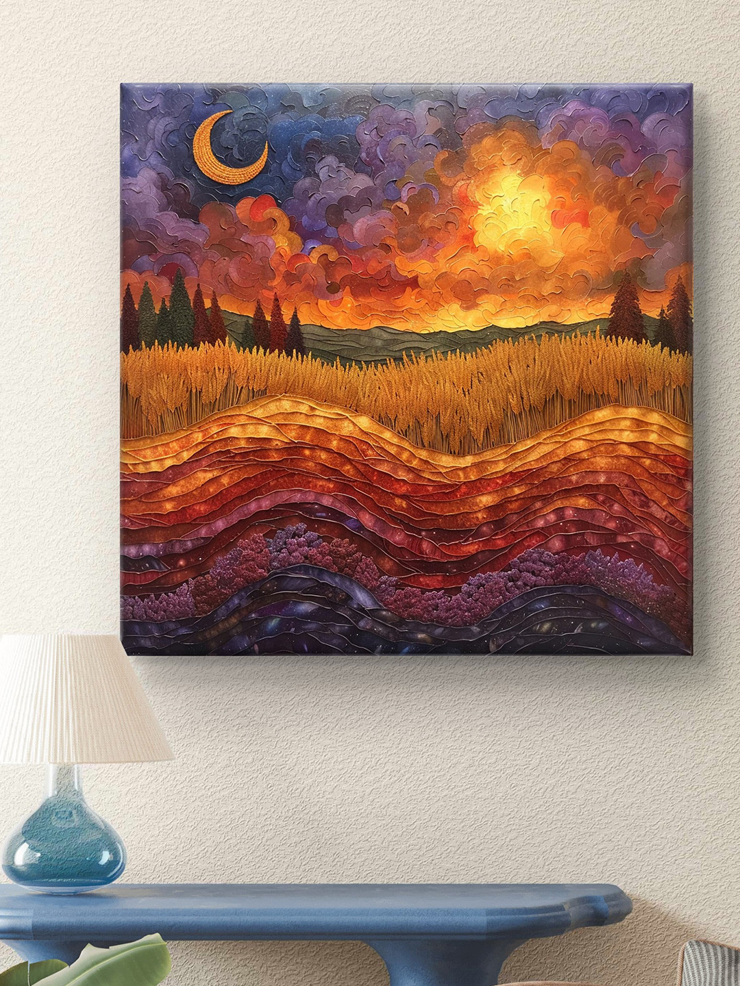 Myntra Elegant Homes Yellow & Green Half Moon Canvas Wall Art