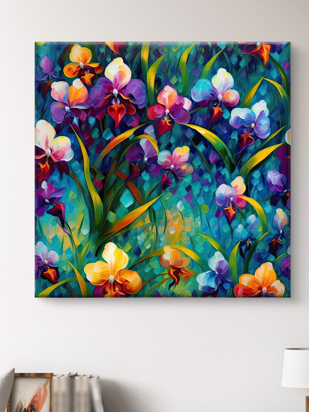 Myntra Elegant Homes Blue & Red Flowers and Leafs Canvas Wall Art