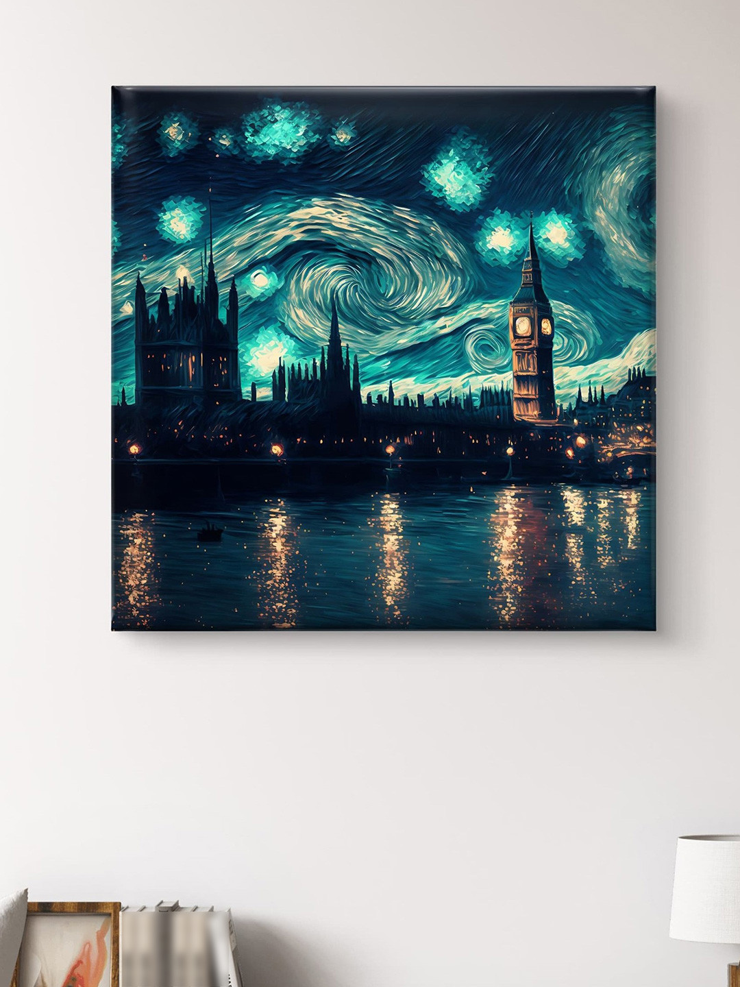 Myntra Elegant Homes Black & Violet River & Stars Canvas Wall Art