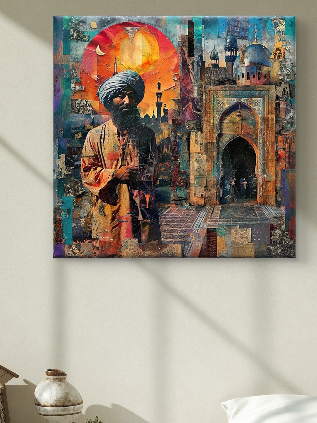 Myntra Elegant Homes Orange Colored & Brown Mosque Printed Canvas Wall Art