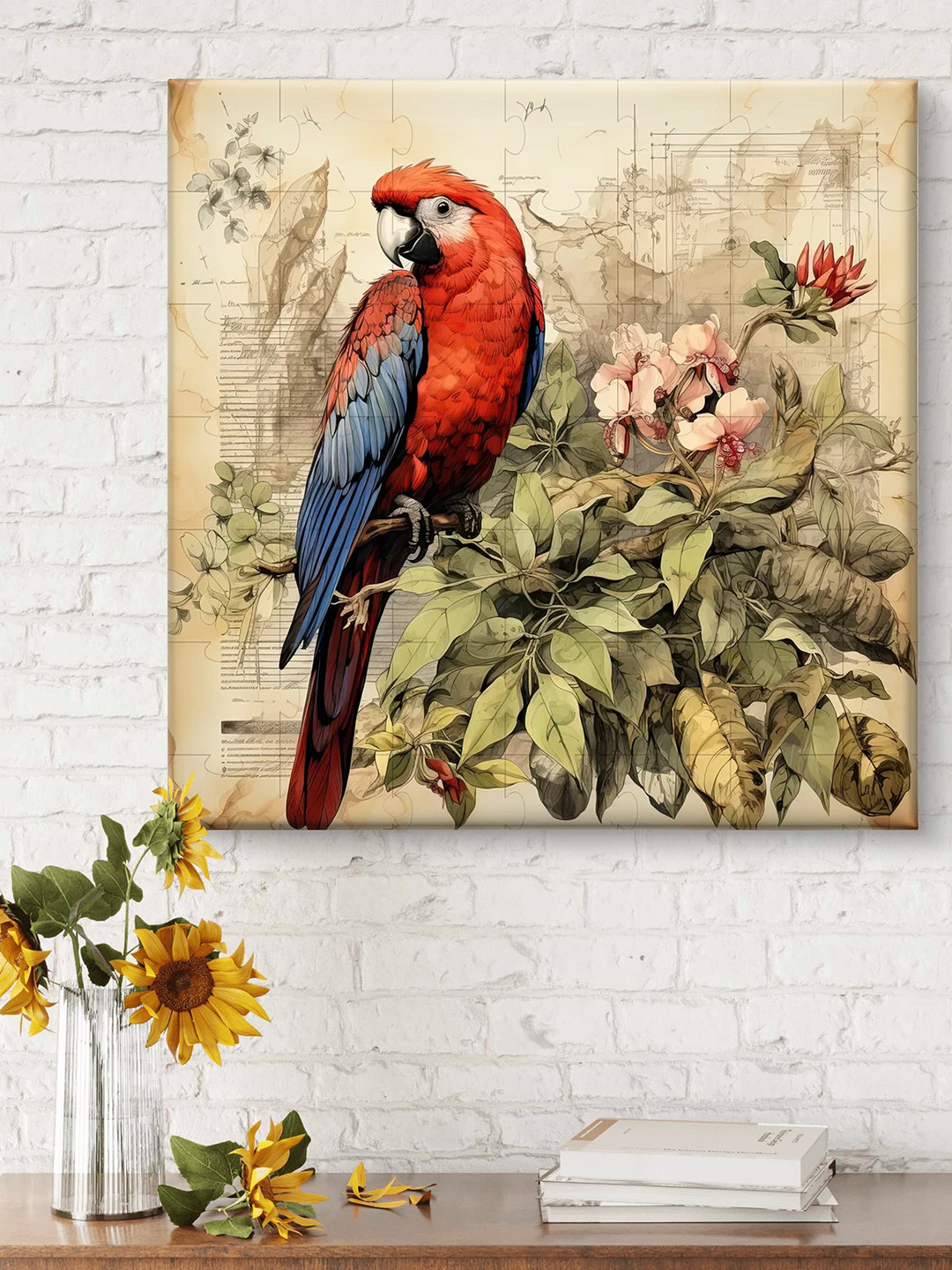 Myntra Elegant Homes Beige & Red Perrot Canvas Wall Art