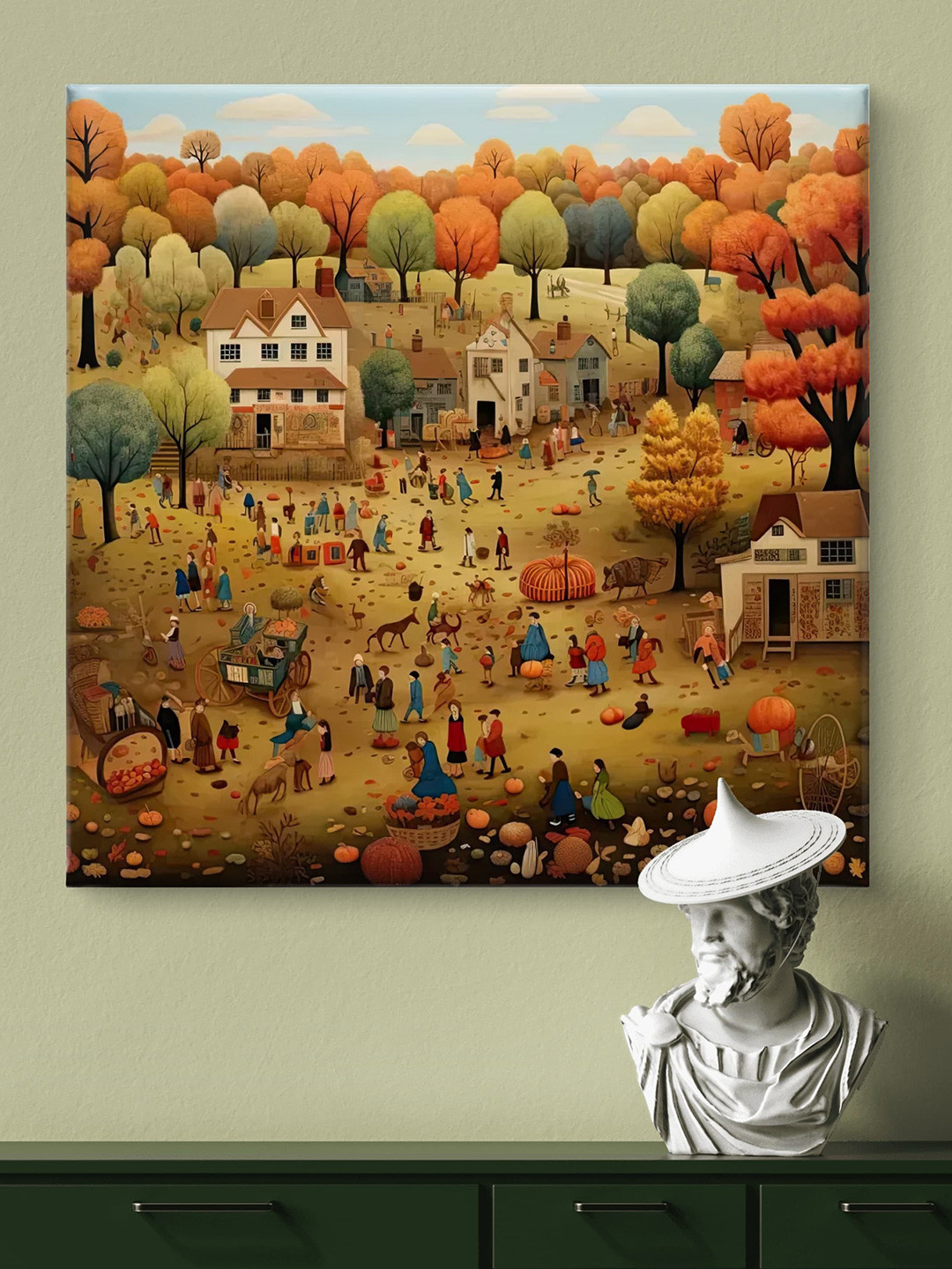 Myntra Elegant Homes Red & Green Village Culture Canvas Wall Art