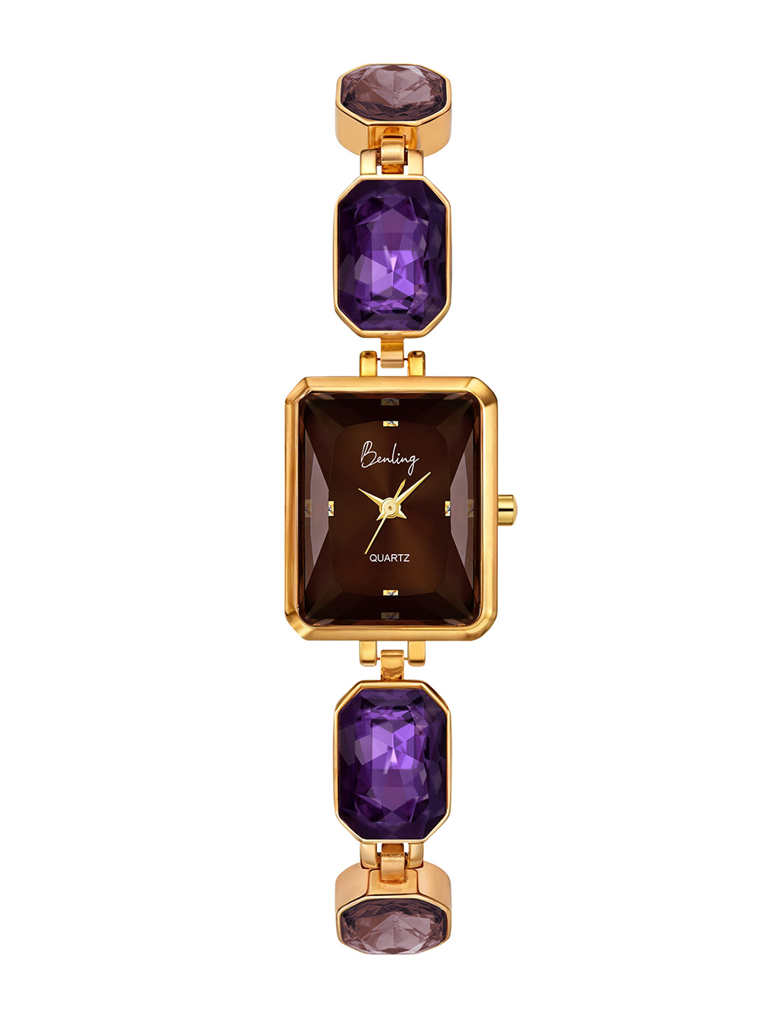 BENLING Women Dial & Stainless Square Gemstone Steel Bracelet Style Straps Analogue Watch