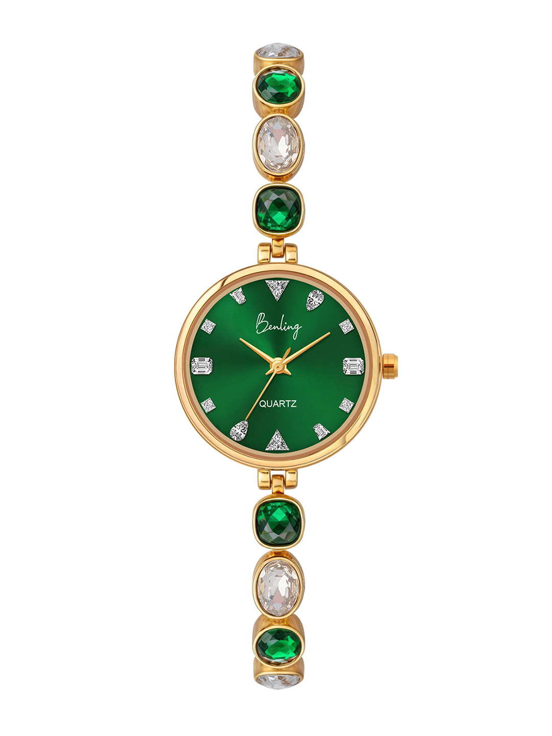 BENLING Women Dial & Stainless Steel Bracelet Style Crystal-Studded Quartz Watch