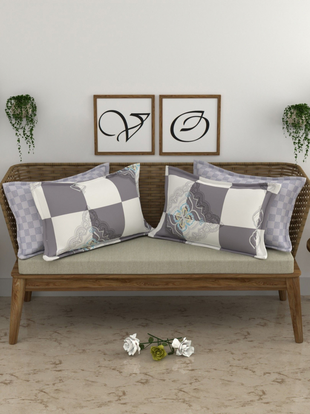 CHHAVI INDIA Grey & White 4 Pieces Solid Pure Silk Rectangle Pillow Covers