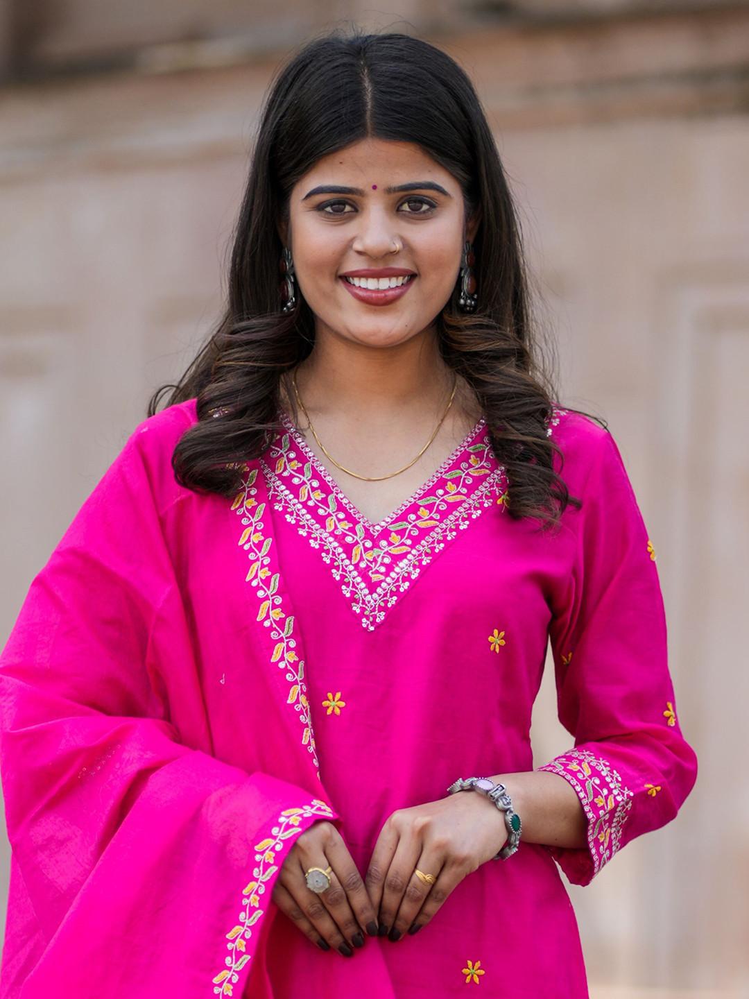 Bahe Kurtiz Chander Cotton Embroidered Straight Kurta Set with Dupatta