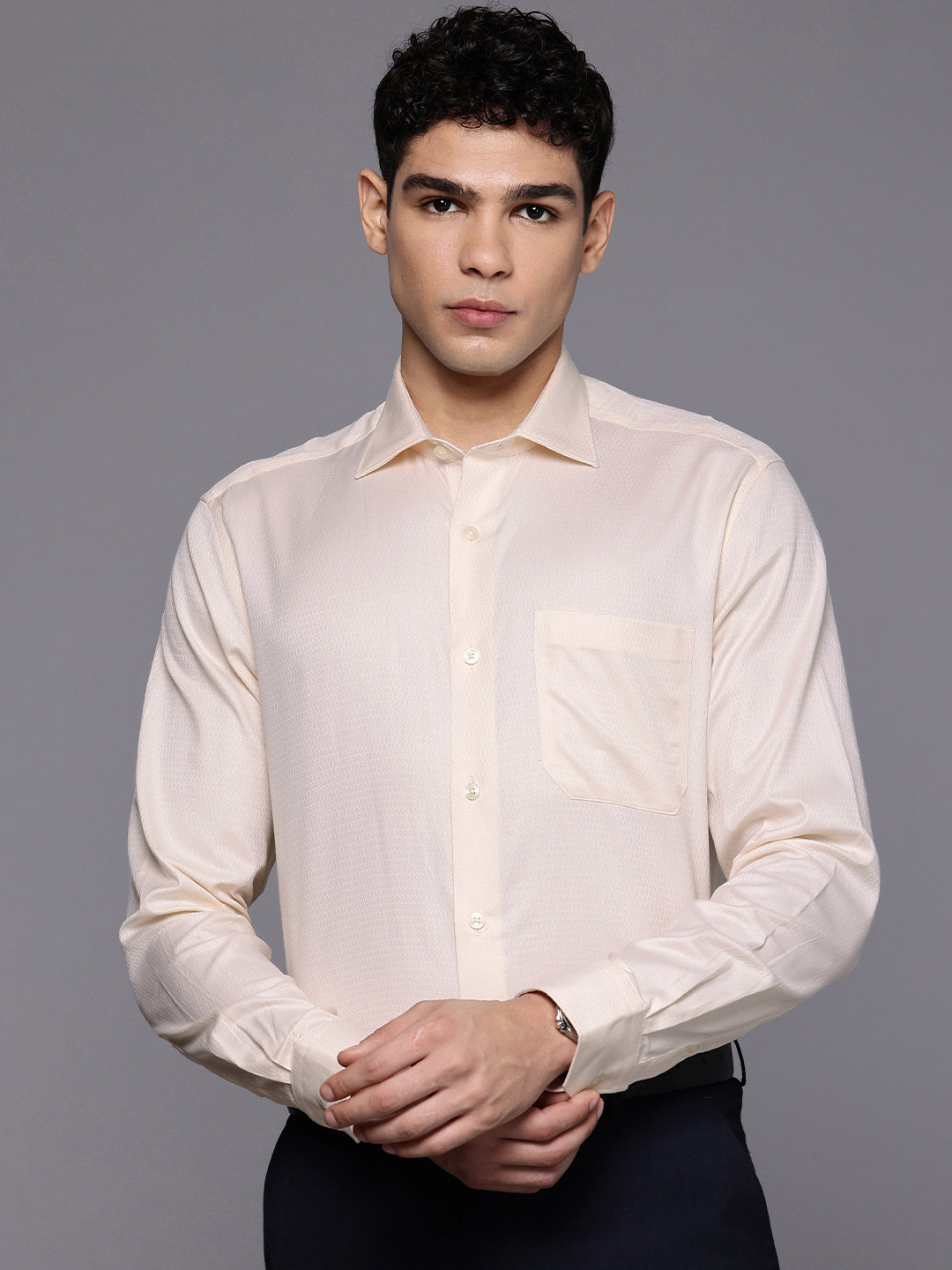 Louis Philippe Classic Ethnic Motifs Self Design Pure Cotton Formal Shirt