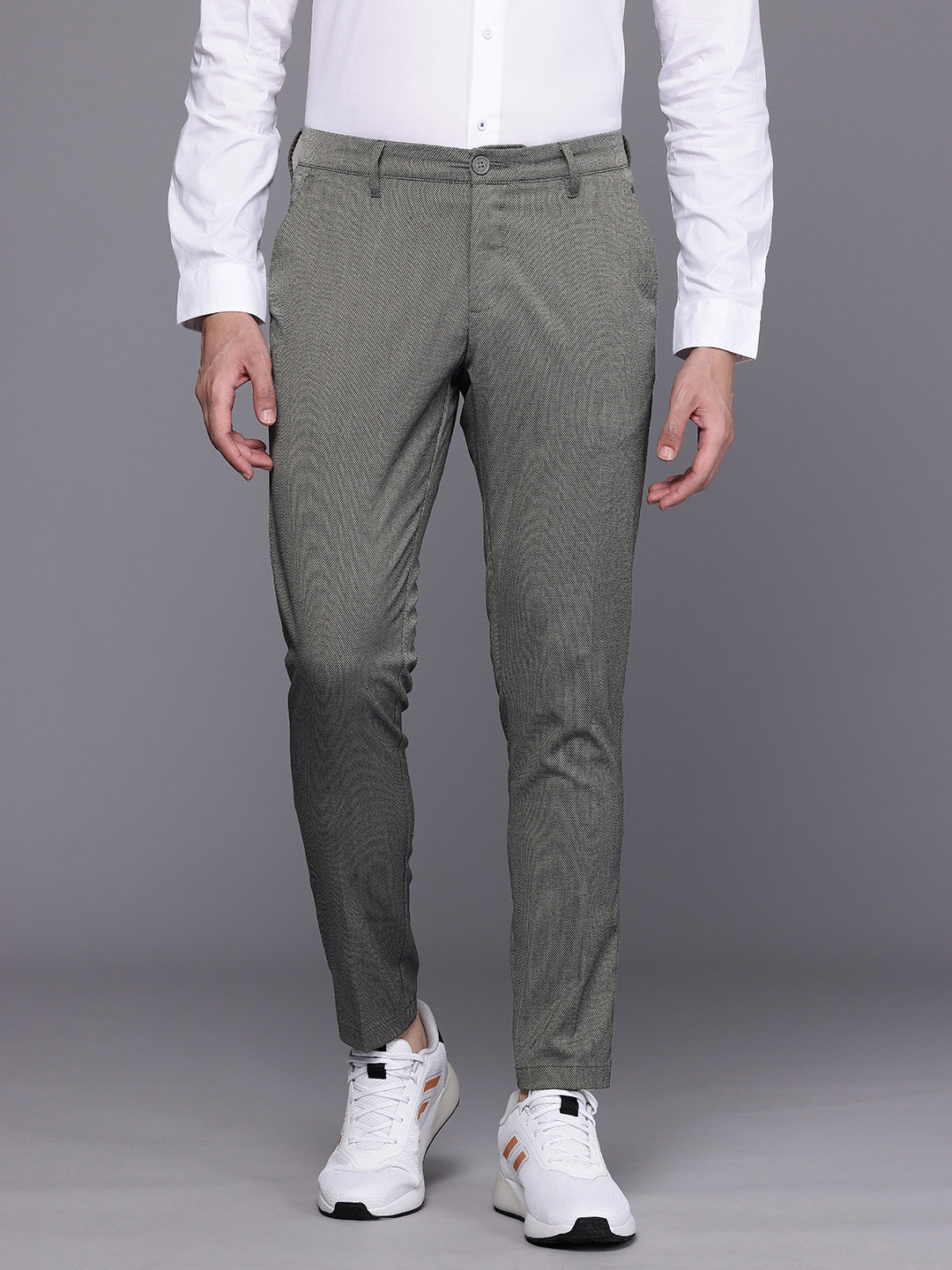 Louis Philippe Ath.Work Men Textured Comfort Tapered Fit Smart Casual Trousers
