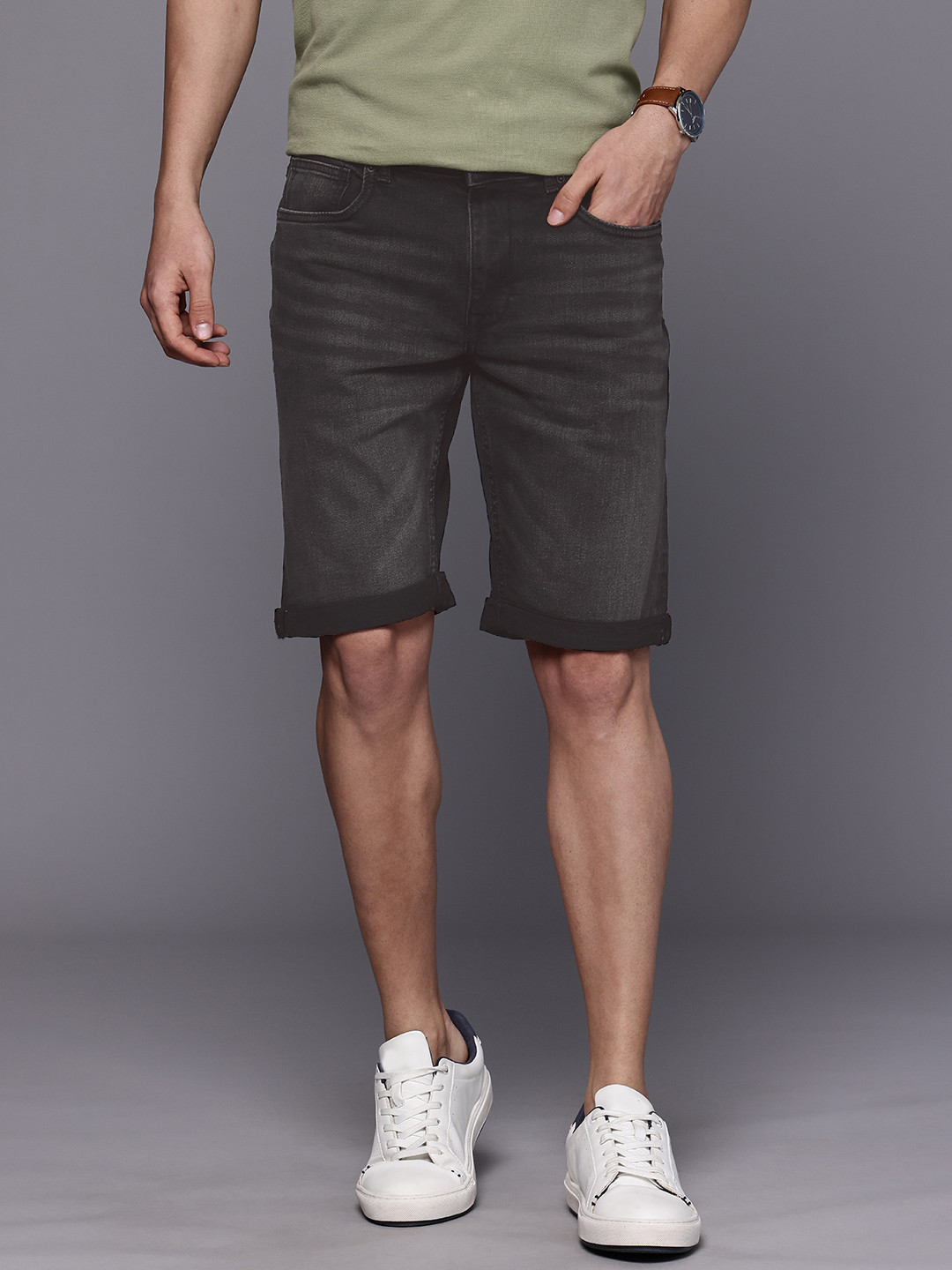 Louis Philippe Jeans Men Slim Fit Denim Shorts