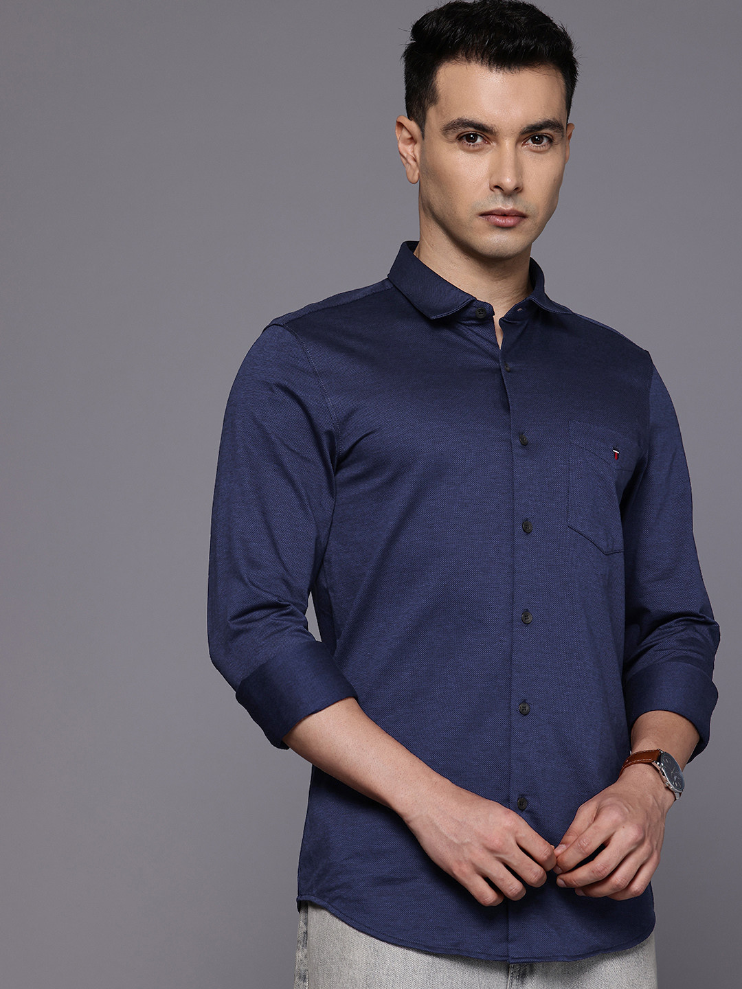 Louis Philippe Sport Nirvana Slim Fit Textured Pure Cotton Casual Shirt