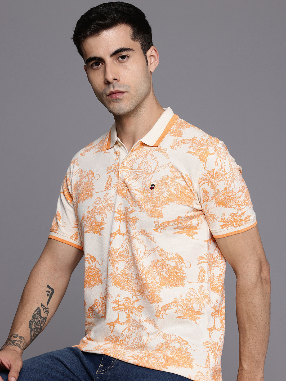 Louis Philippe Sport Tropical Printed Polo Collar Slim Fit T-shirt