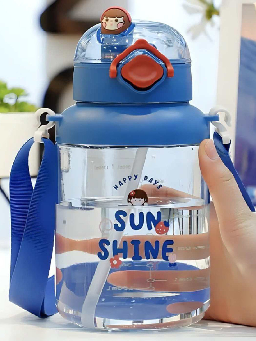 YK Blue Printed BPA-Free Sipper Water Bottle With Adjustable Strap - 1.15 L