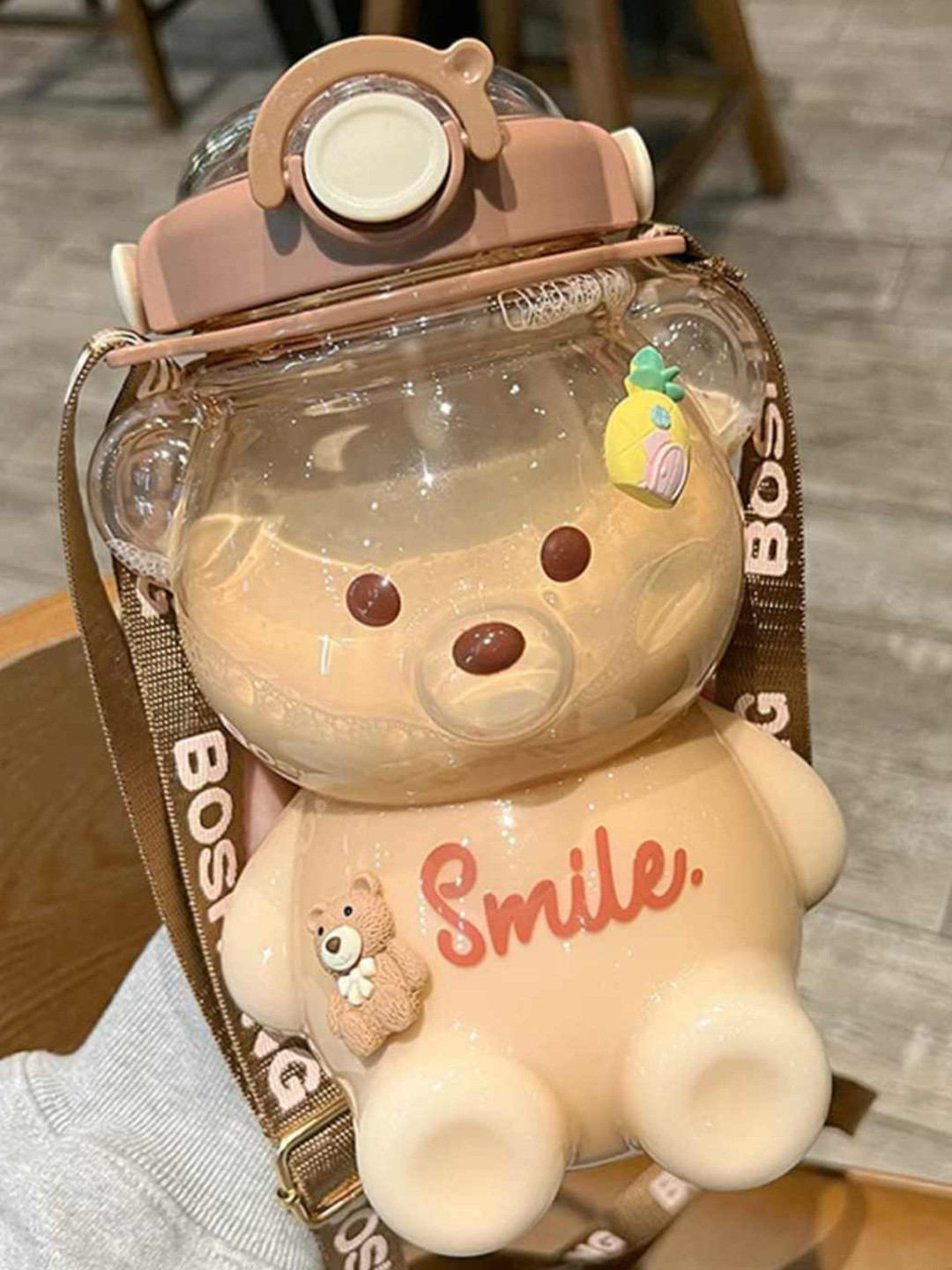 YK Kids Brown Bear Typography Printed Leak Proof Water Bottle - 1000 ml