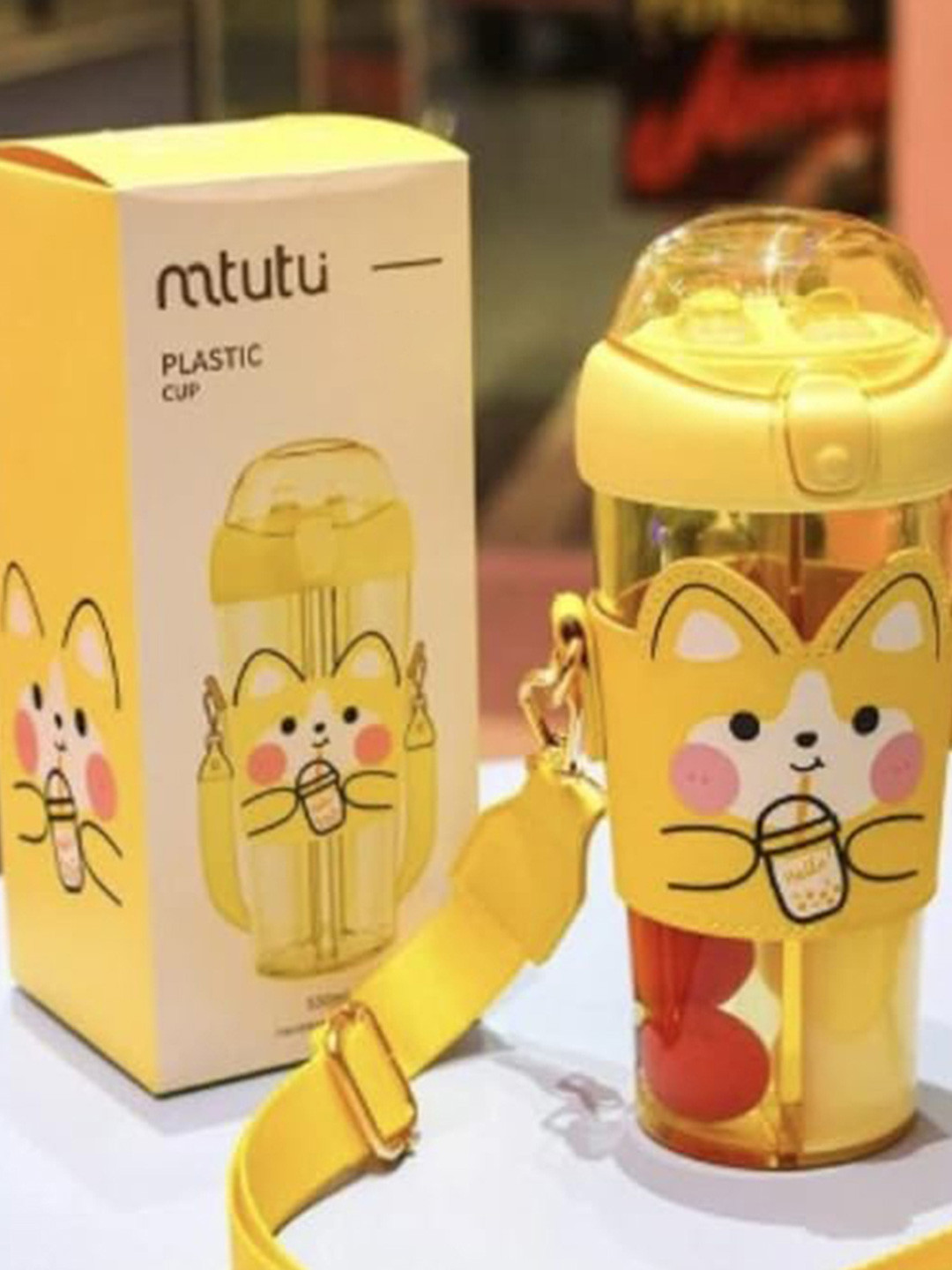 YK Yellow Conversational Plastic Spill Proof Sipper - 530ml