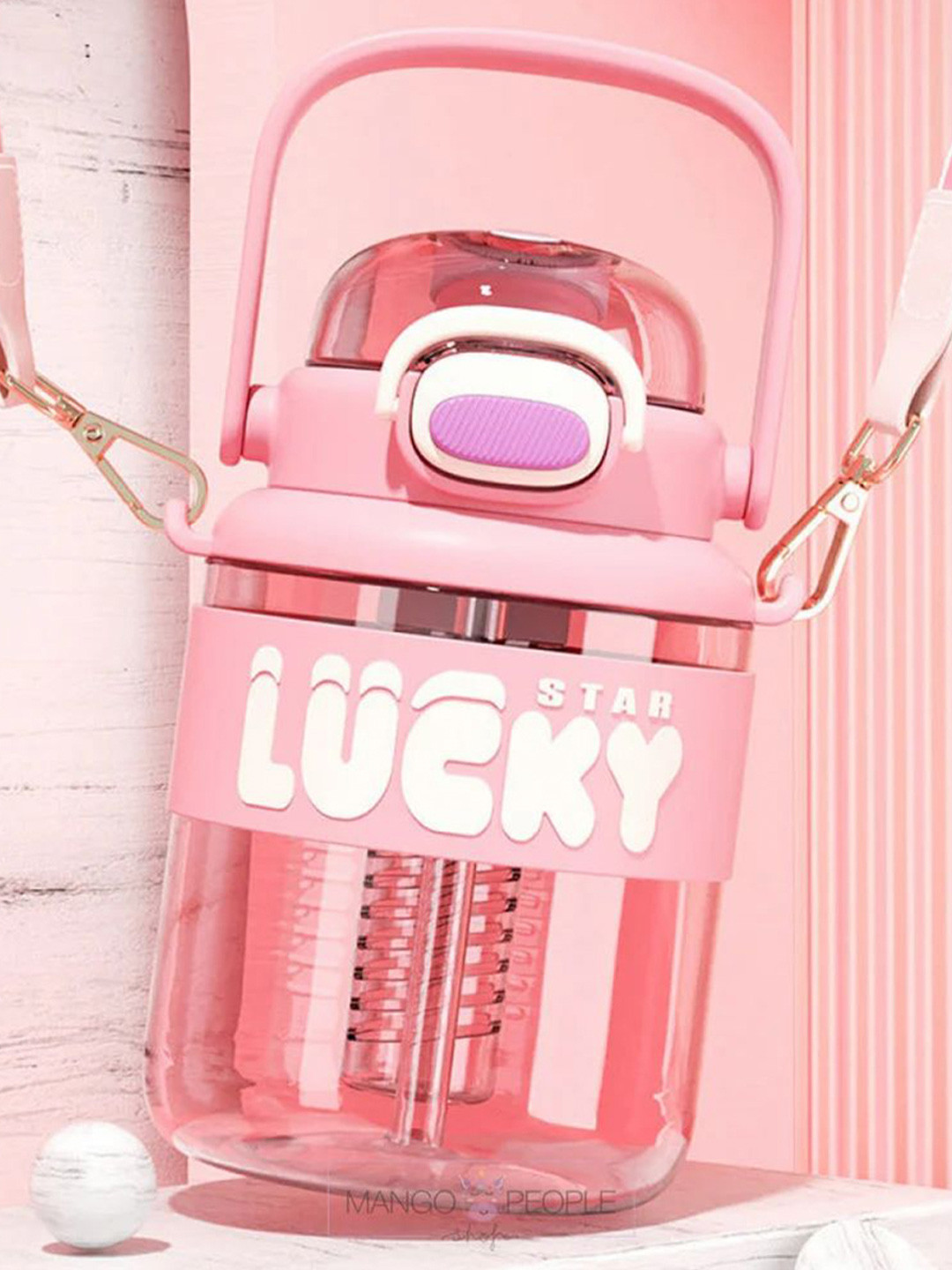 YK Lucky Pink Typography Plastic Spill Proof Sipper - 1.1L