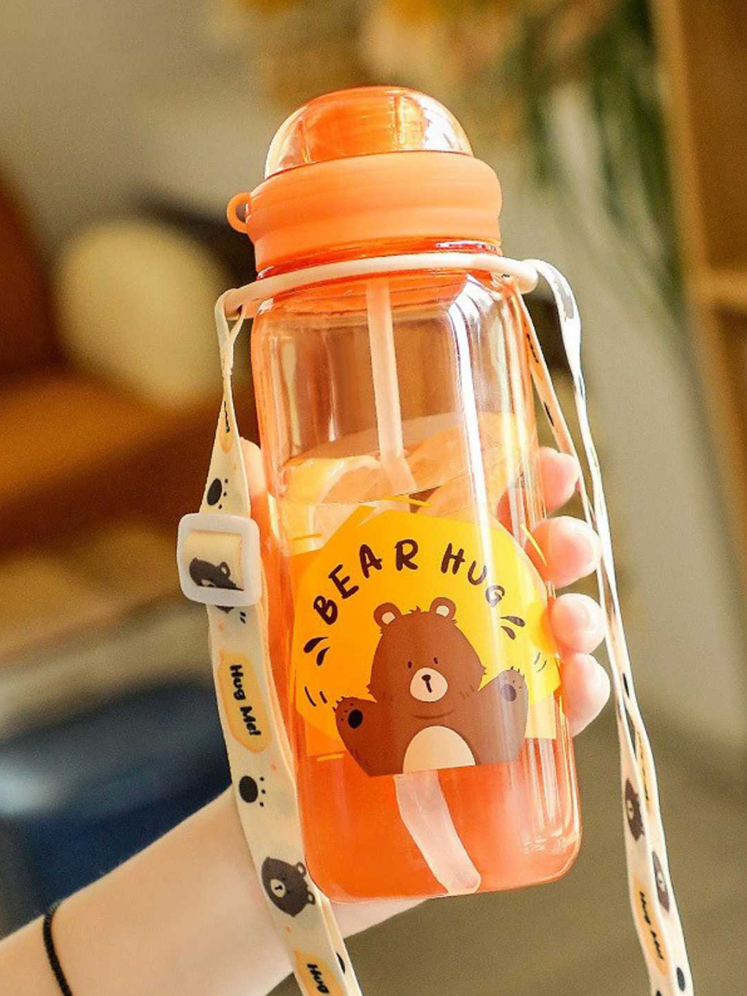 YK Orange Single Plastic Printed Water Bottle