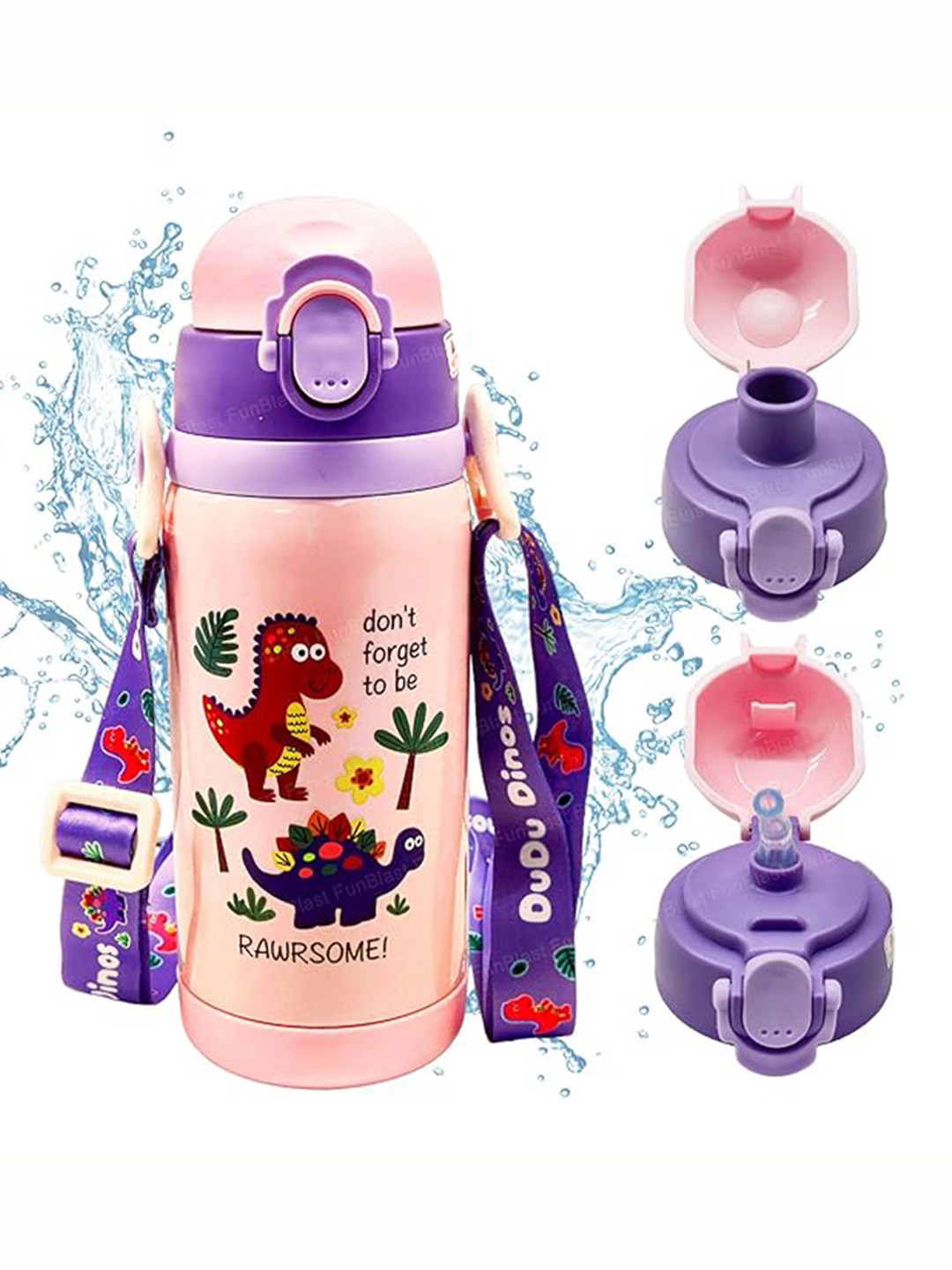YK Purple Stainless Steel Printed Water Bottle-450ml