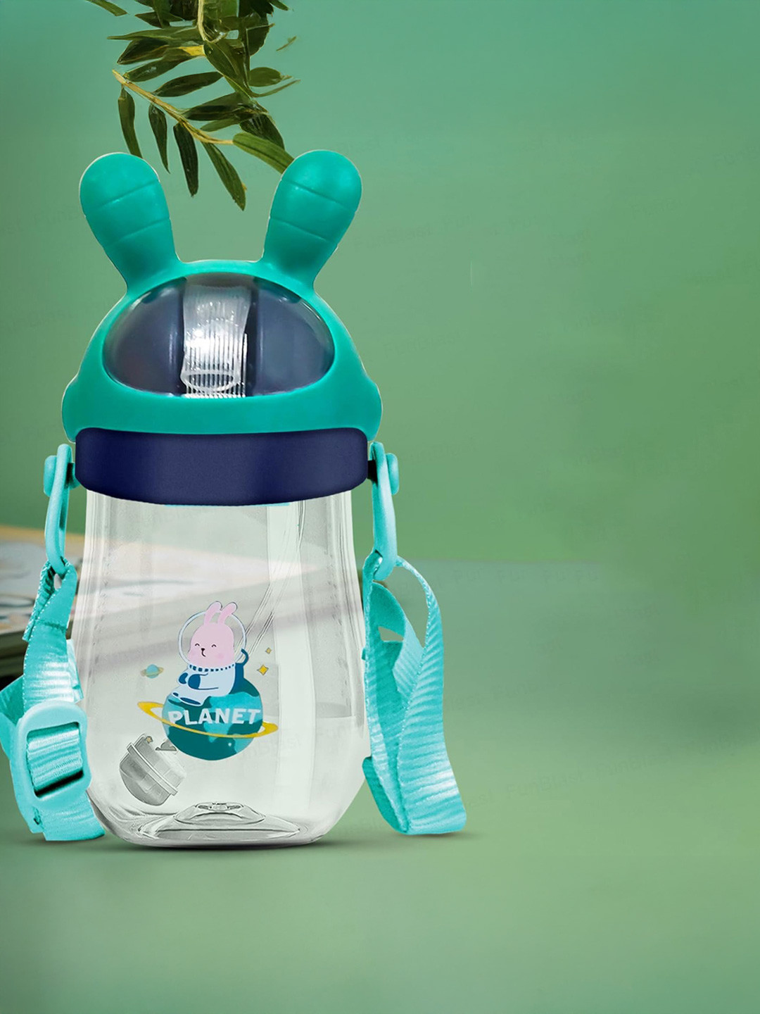 YK Blue Cartoon Characters Printed Bunny Ear Toddler Water Bottle - 350 ml