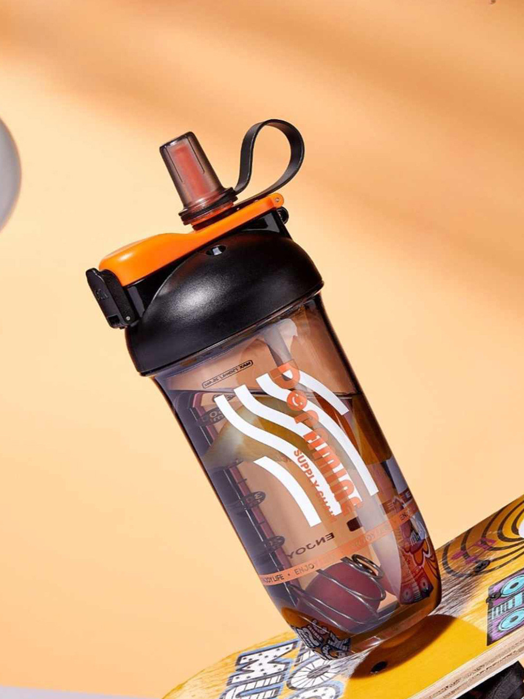 YK Orange & Black Single Plastic Printed Water Bottle