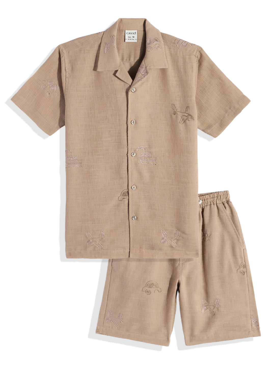 CAVIO Boys Self Design Pure Cotton Shirt with Shorts