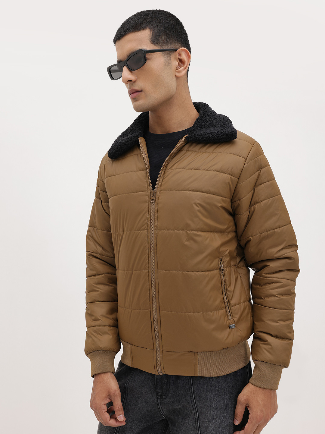 The Roadster Life Co. Faux Fur Contrast Collar Bomber Jacket
