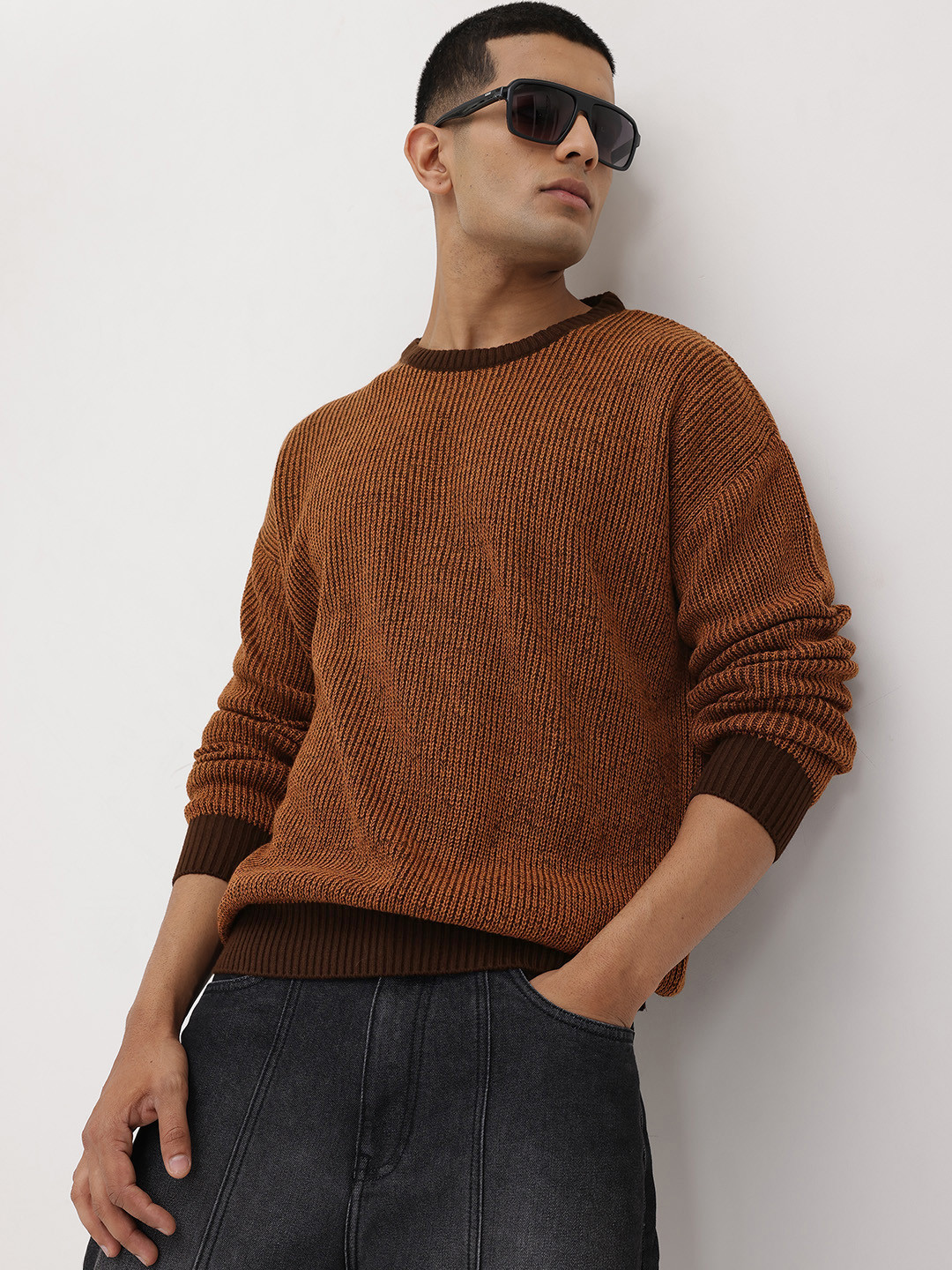 The Roadster Life Co. Ribbed Drop-Shoulder Sleeves Acrylic Pullover