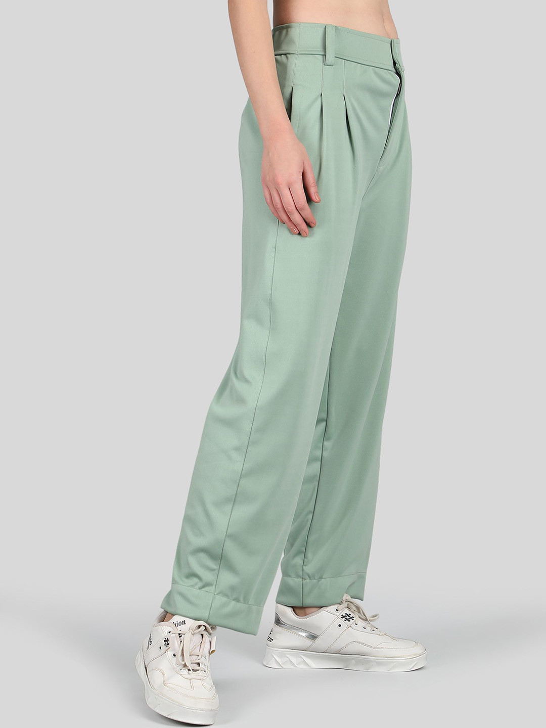 Raxedo Women Relaxed Fit Pleated Mid-Rise Korean Pants Trouser