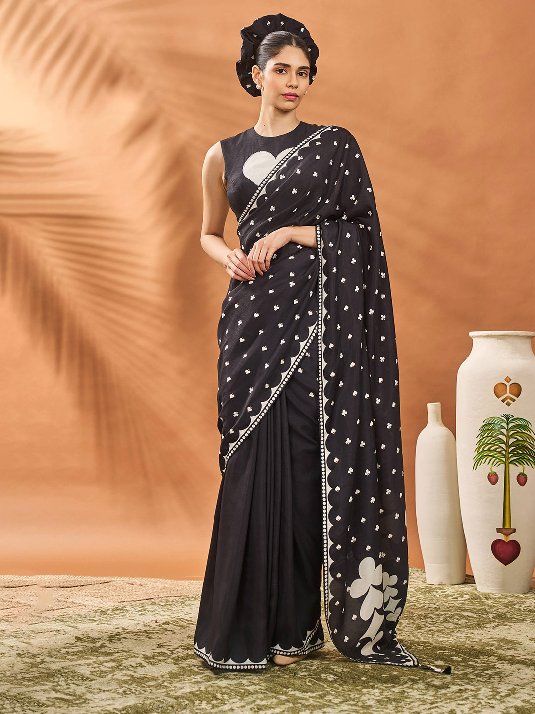 Masaba BLACK ALL FOURS SAREE Floral Printed Saree