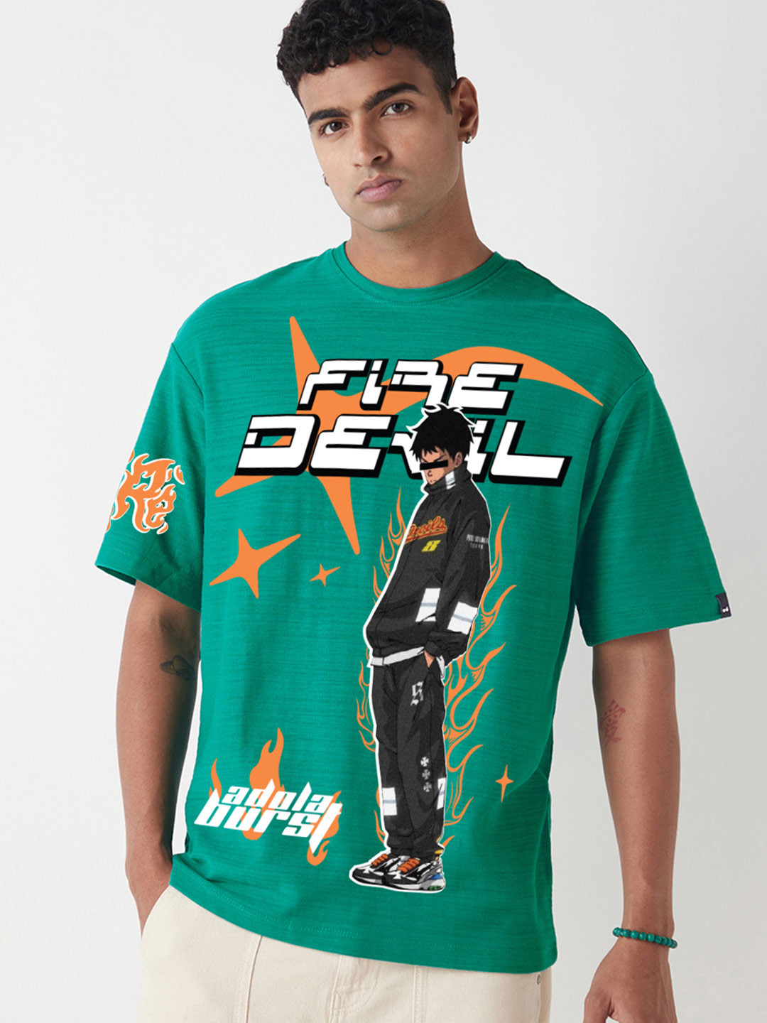 Bewakoof AIR Men Fire Devil Graphic Printed Oversized Cotton T-shirt