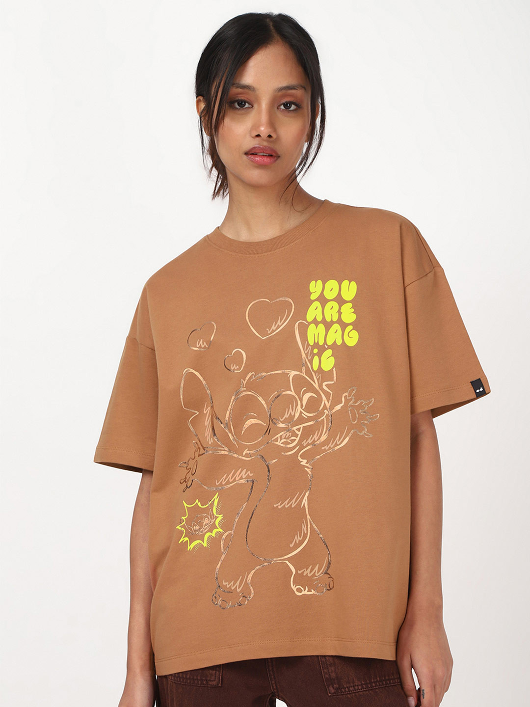 Bewakoof Heavy Duty Women Lilo & Stitch Graphic Printed Oversized T-shirt