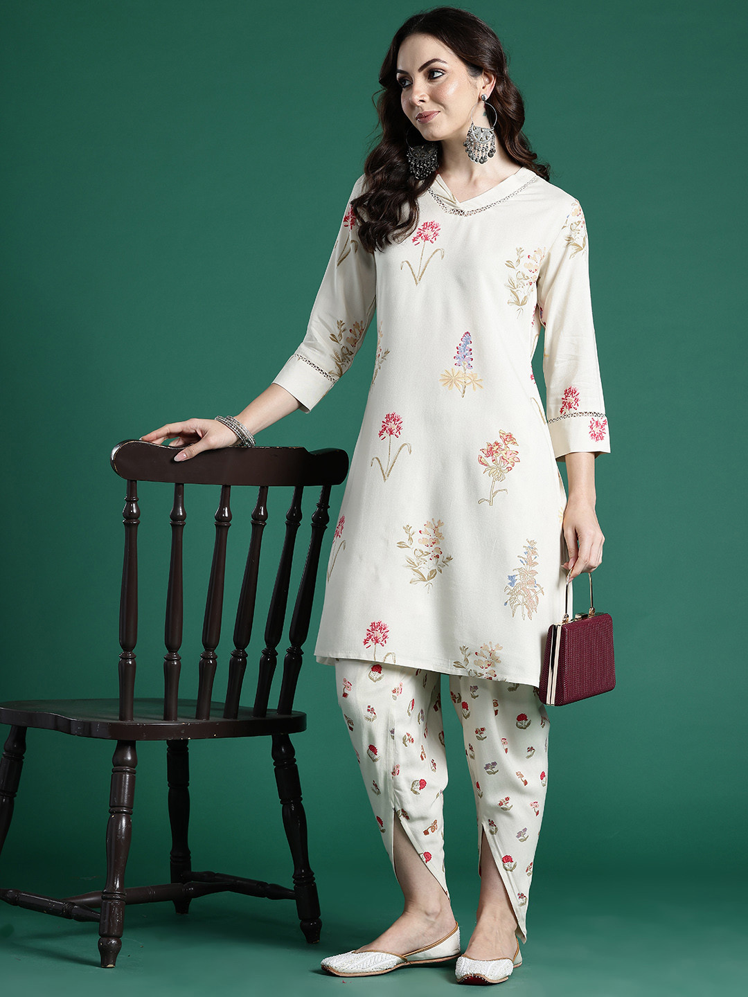 Indo Era Floral Printed Regular Fusion Kurta with Dhoti Pants