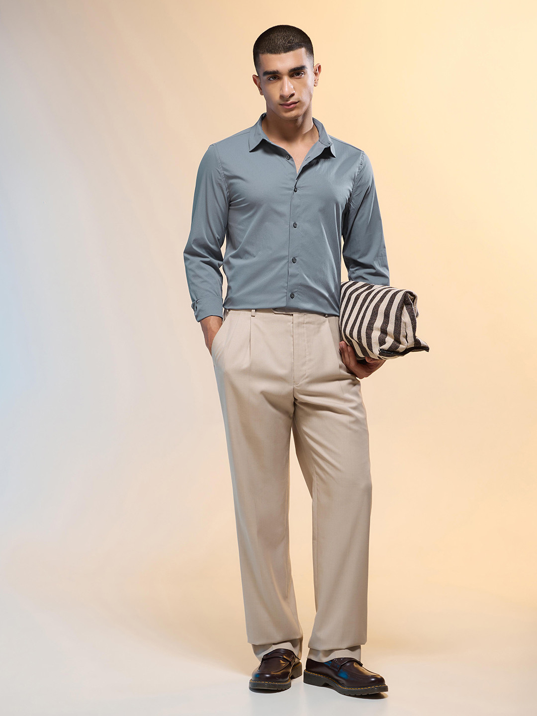 Technosport Men Solid Slim Fit Spread Collar Casual Shirt with Ts Lytra