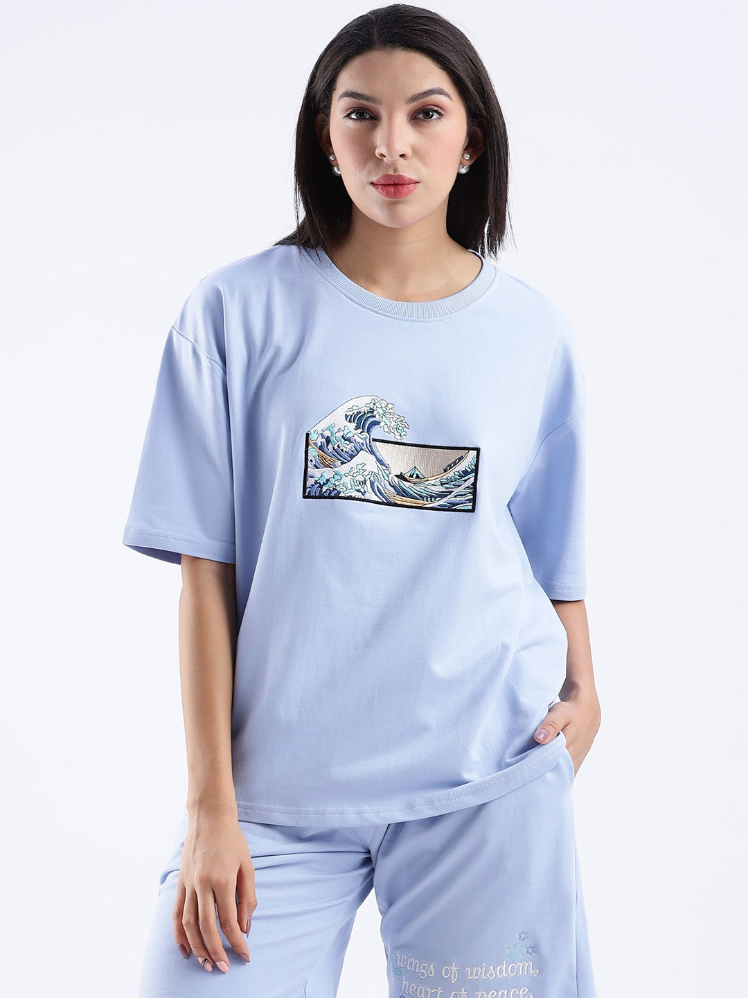 Aerio Women Oversized Embroidery Artwork T-Shirt