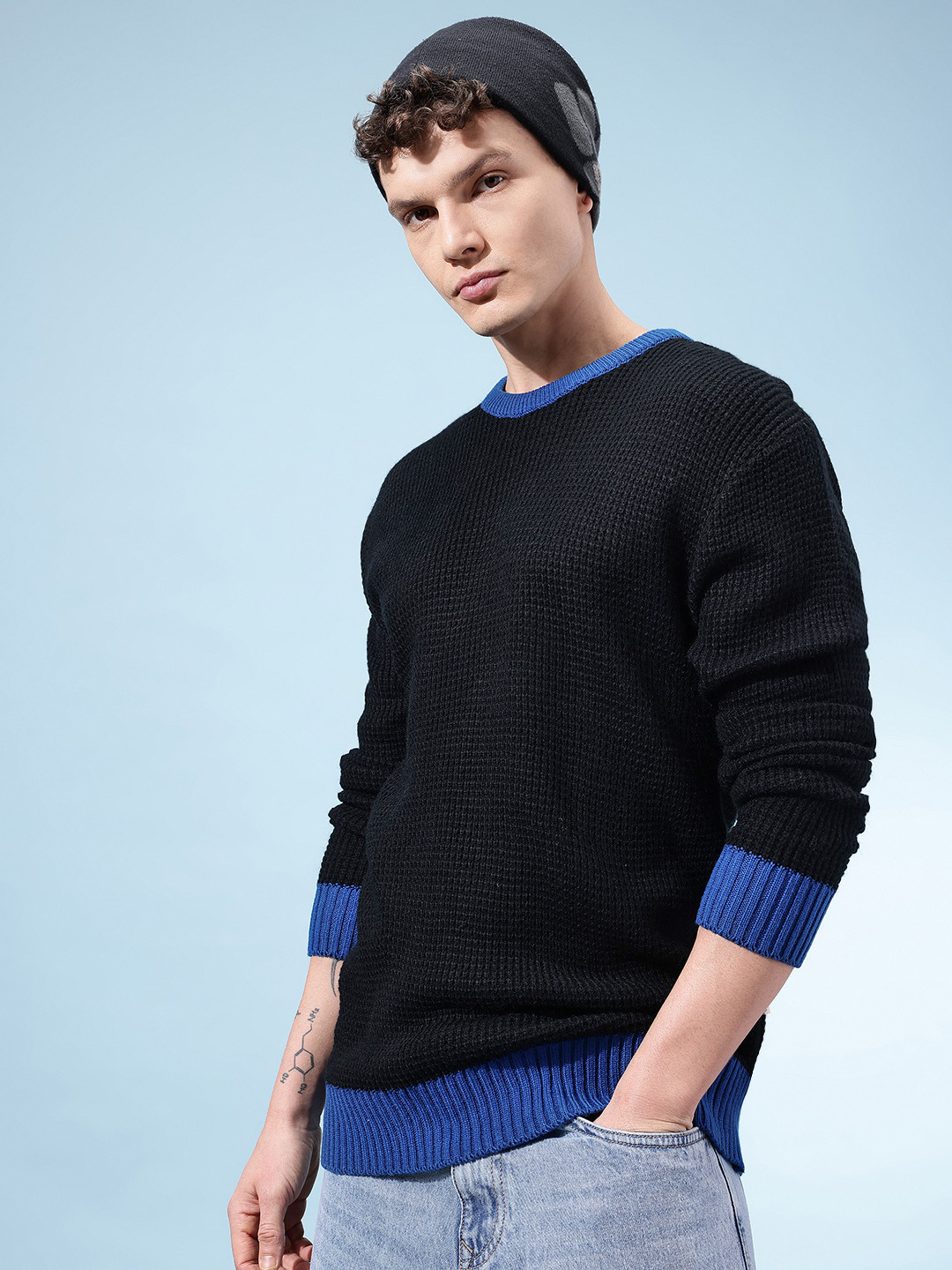 glitchez Acrylic Contrast Panel Ribbed Pullover