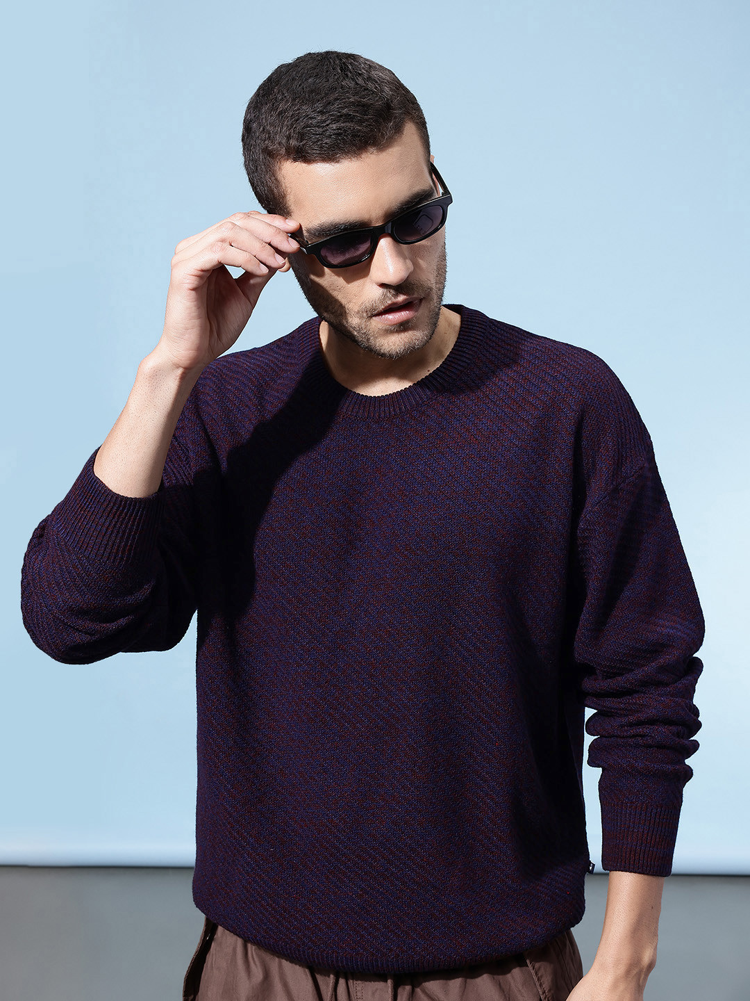 glitchez Cable Knit Heathered Effect Drop-Shoulder Sleeves Acrylic Oversized Pullover