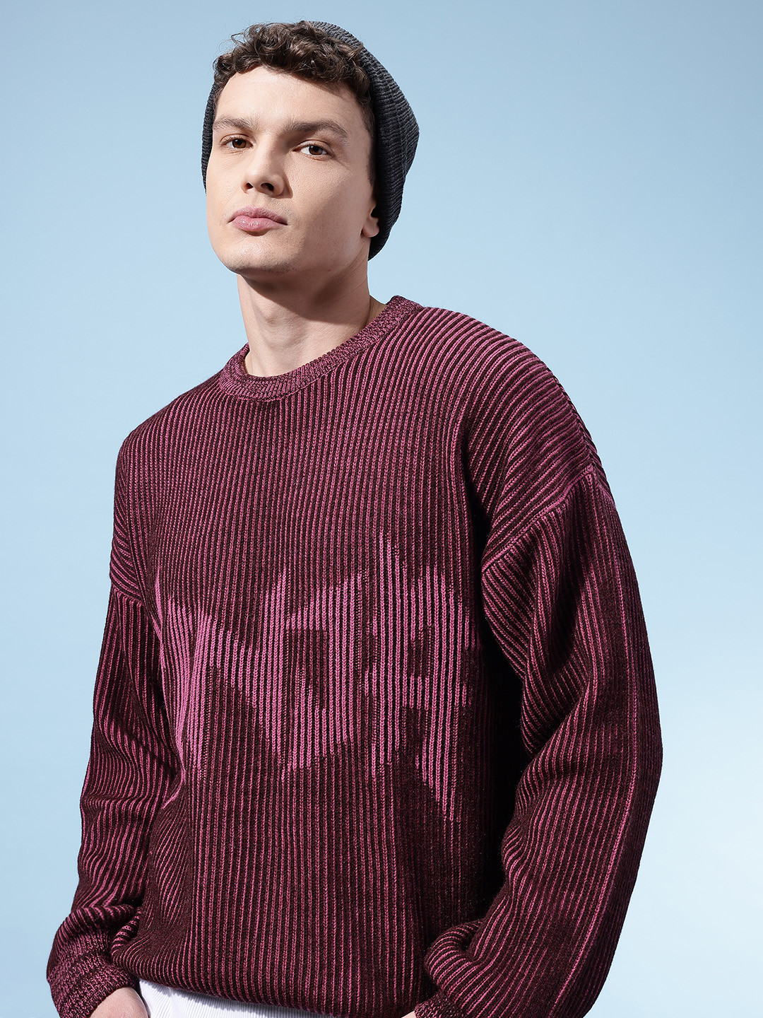glitchez Typography Design Ribbed Oversized Pullover