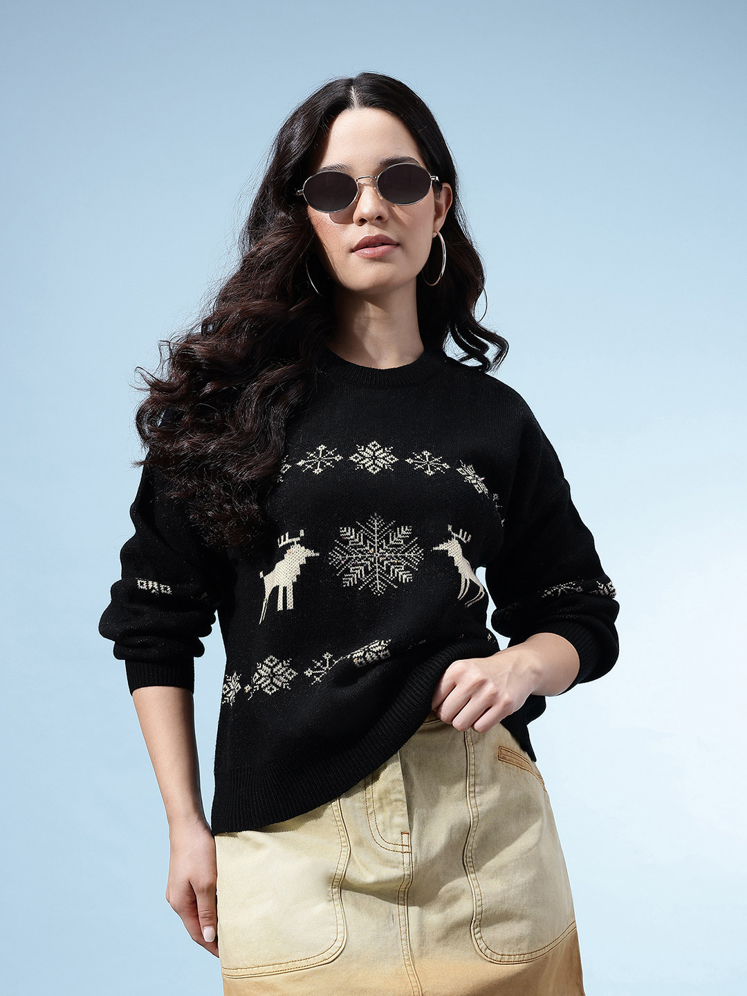 glitchez Fair Isle Monochrome Oversized Pullover