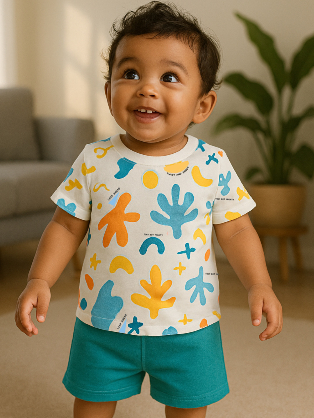 Nap Chief Infants Unisex Abstract Art Printed Pure Cotton T-Shirt & Cargo Shorts