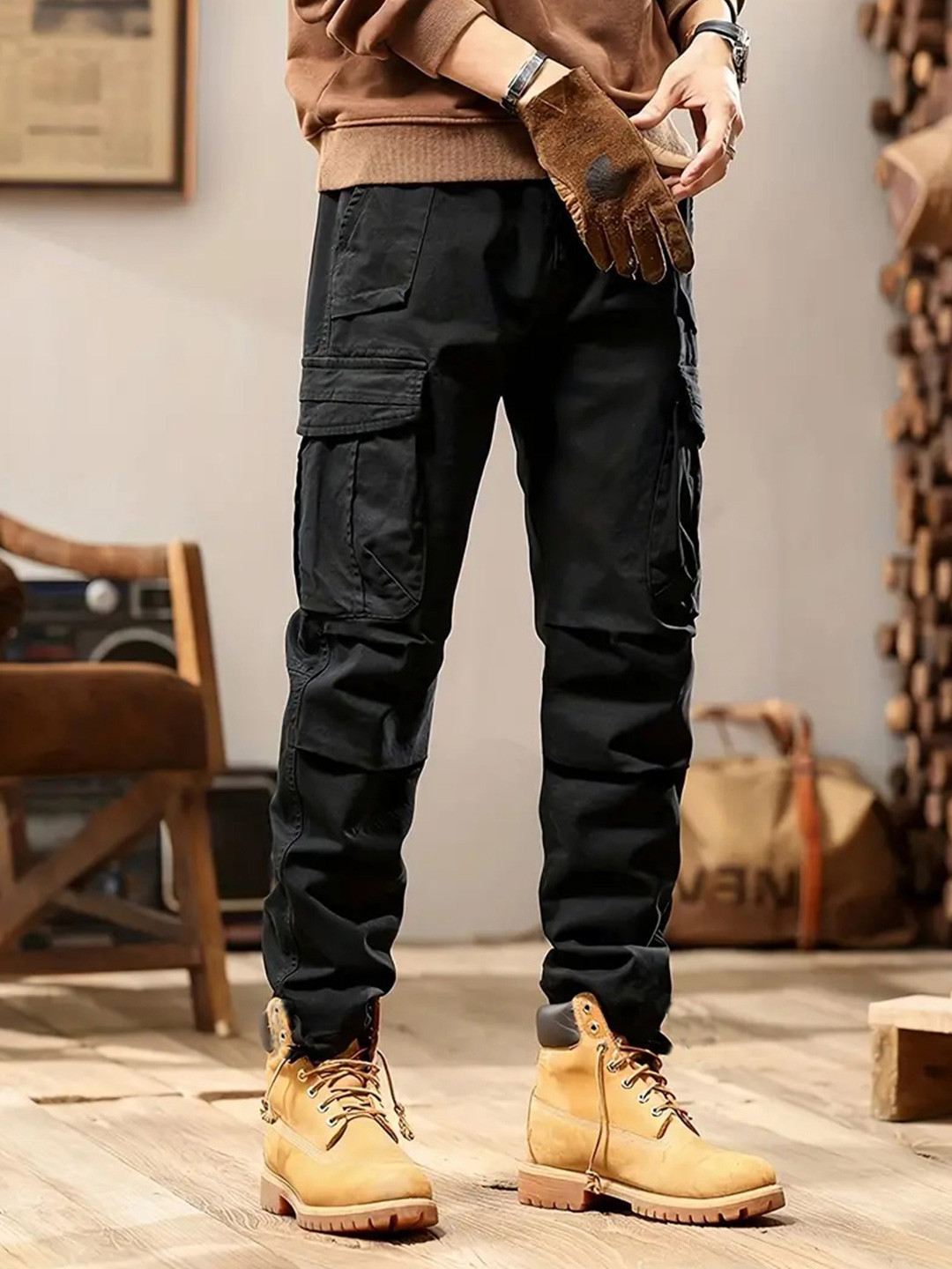 R.Code by The Roadster Life Co. Men High-Rise Regular Fit Cotton Cargos Trousers