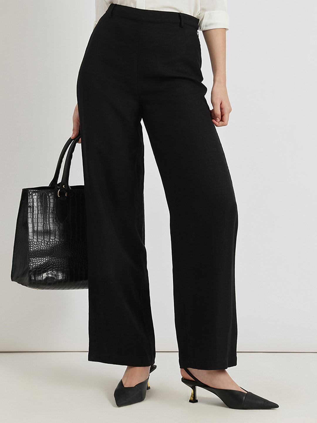 FableStreet Women Custom Loose Fit Mid Rise Wide Leg Linen Formal Trousers