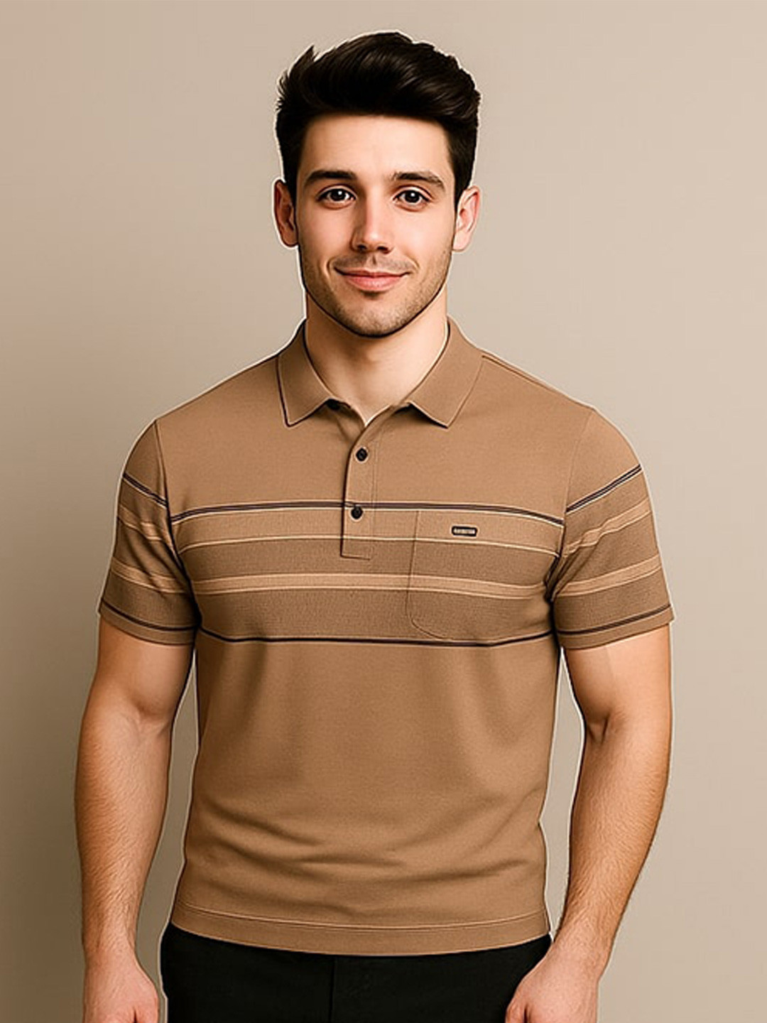 R.Code by The Roadster Lifestyle Co. Men Striped Polo Collar Cotton T-shirt
