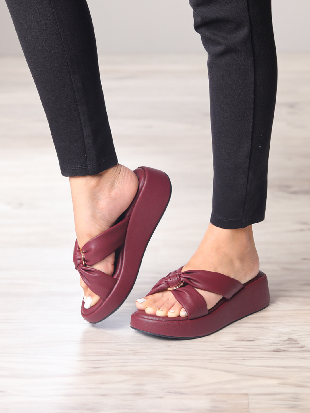 Monrow Alani Maroon Wedge Heel Sandals