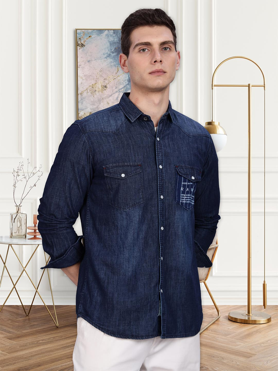 Kuons Avenue Men Denim Casual Regular Fit Shirt