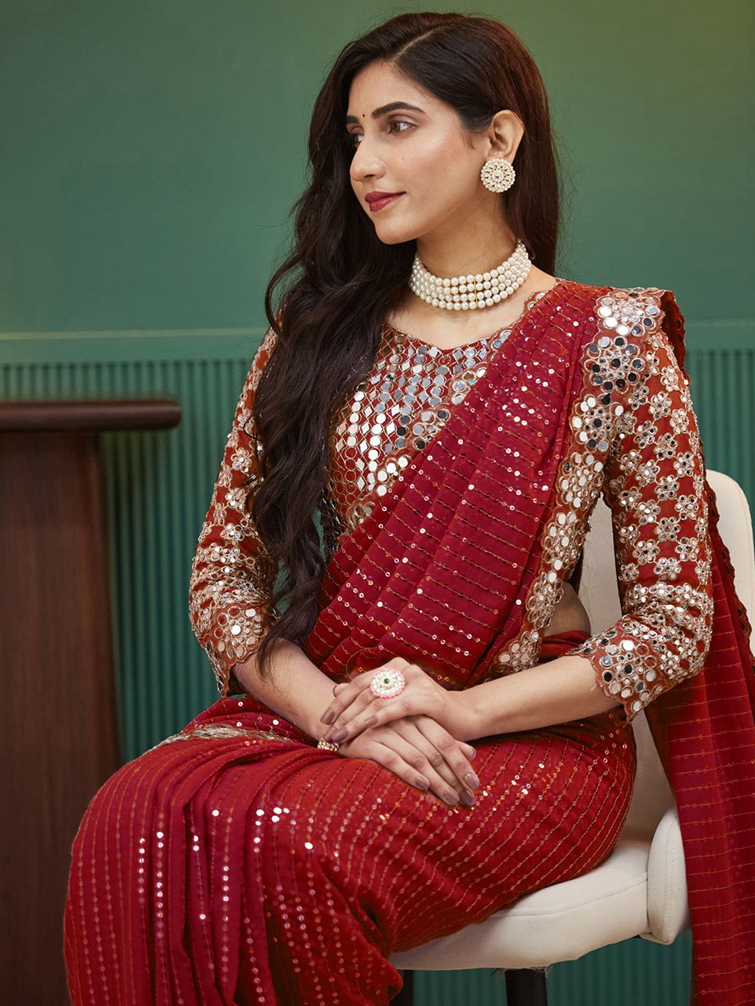 all about you Embellished Sequinned Pure Georgette Saree