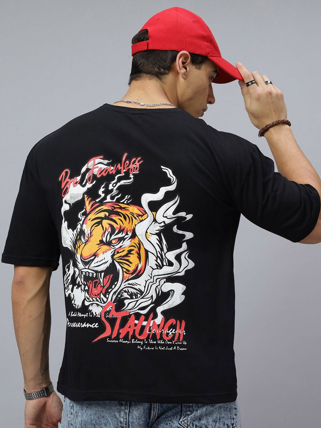 Crazybee T-shirt Men Graphic Printed Round Neck Cotton Oversized T-shirt