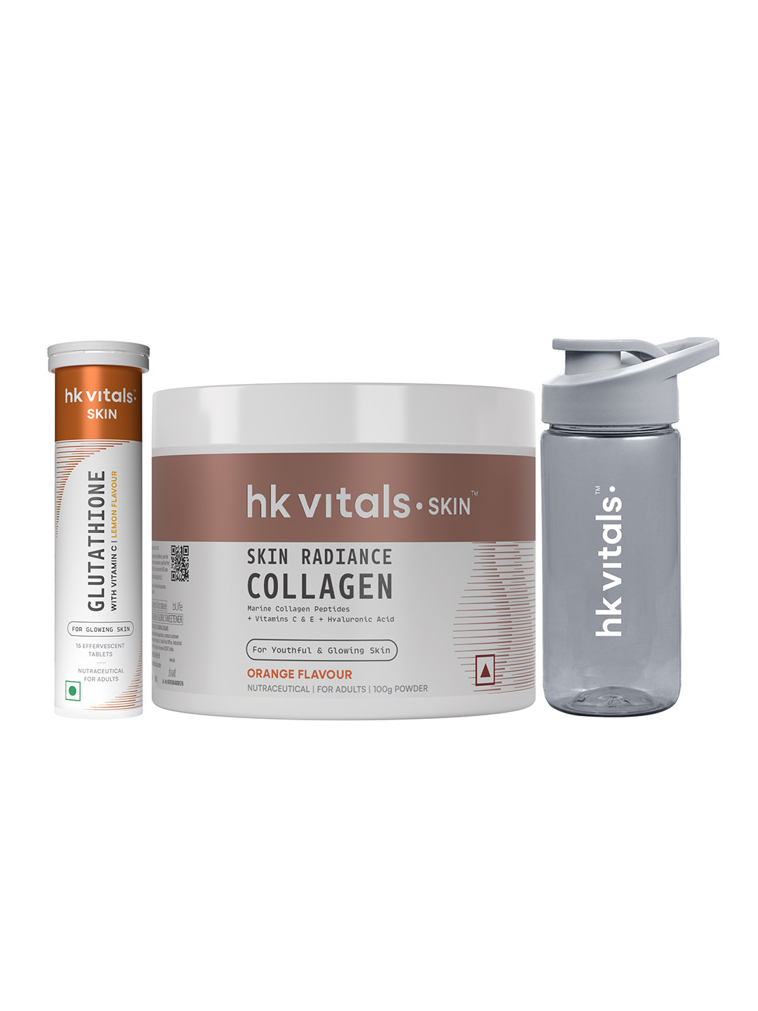 HK VITALS Set Of 3 Glutathione 15 Tablets & Skin Radiance Collagen 100g with Sipper