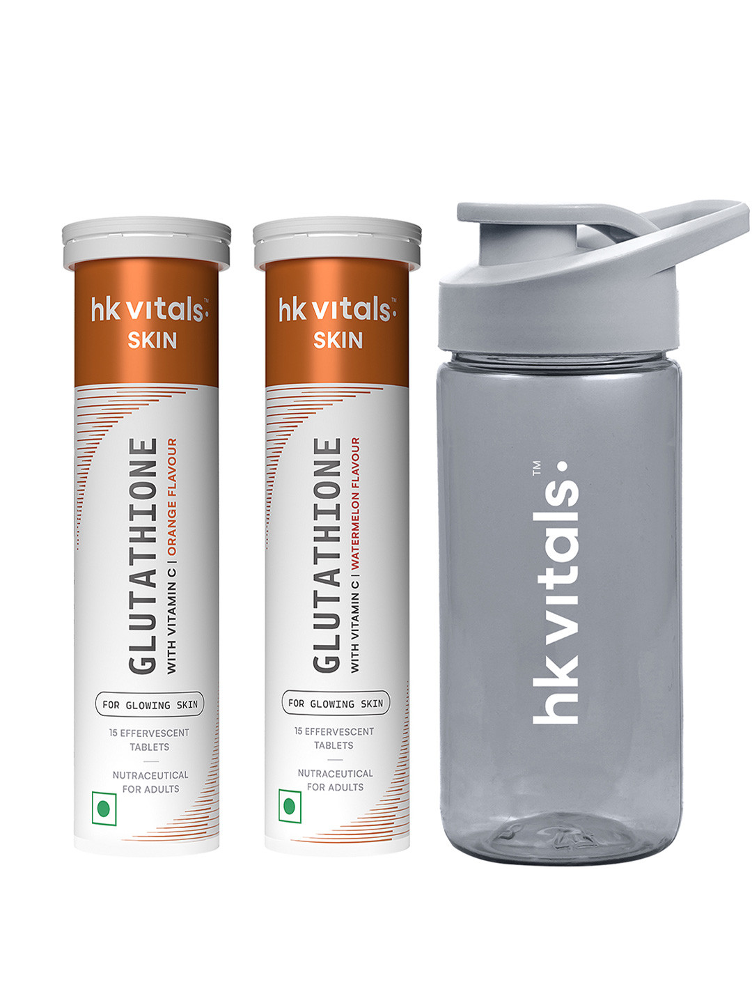 HK VITALS Set Of 2 Glutathione Effervescent Tablets 15 Tablets Each with Sipper
